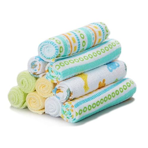 Spasilk Baby Washcloth Wipes Set for Newborn Boys and Girls, Soft Terry Washcloth Set, Pack of 10, Yellow Lines - 10 Count (Pack of 1) - Yellow Stripes