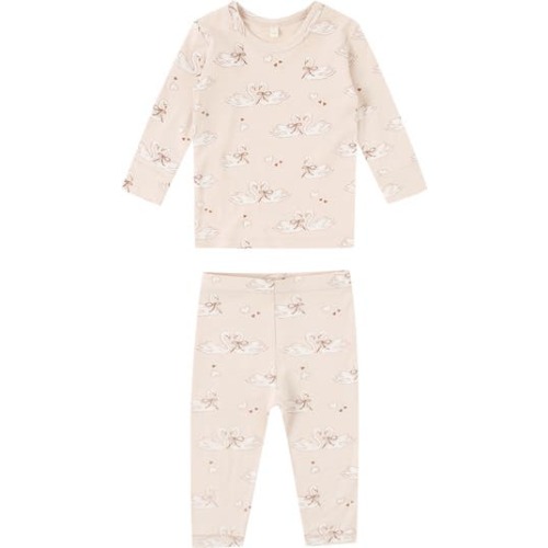 Swan Print Fitted Pajamas, 0-3M