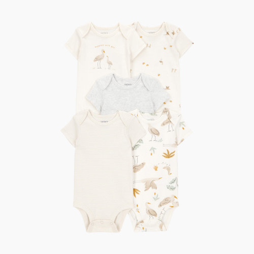 Carter's 5-Pack Short-Sleeve Cotton Bodysuits - Striped Birds, 0-3 M