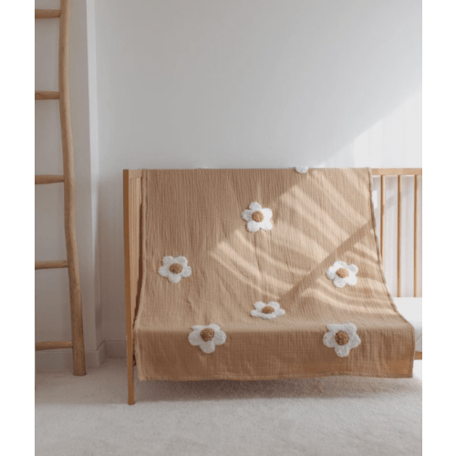 Organic Cotton Muslin Blanket: Boho Baby Blanket with Flowers