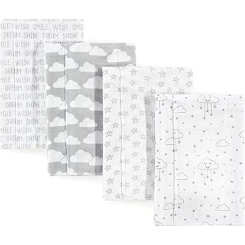 Hudson Baby Unisex Baby Cotton Flannel Burp Cloths, Gray Clouds, One Size