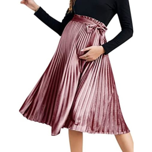 FUNJULY Velvet A Line Pleated Skirt with Belt