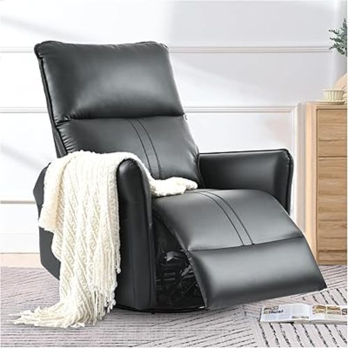 Power Recliner Glider, Small Electric Swivel Recliners, Overstuffed Backrest Supportive, USB & Type-C Charge, Side Pocket