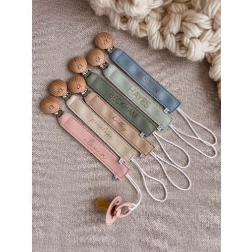 Personalized Leather Pacifier Clip | All Colors