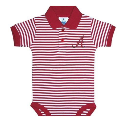 Alabama Infant Striped Polo Bodysuit (Crimson/White)