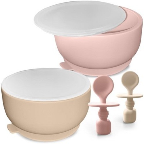 Sperric Silicone Baby Feeding Set - Infant Suction Bowls with Lids and Spoons | BPA Free Toddler Self Feeding Utensils for 0-6 Months