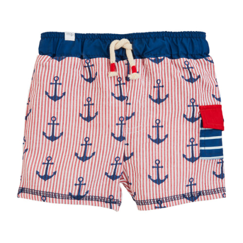 Boys' Seersucker Anchor Swim Trunks