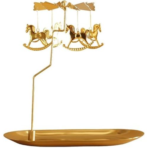 Spinning Candle Holder with Tray,Golden Candle Spinner,Rotating Metal Tea Light Candle Holder for Valentine's Day Xmas Party Decor or Gift(Carousel)