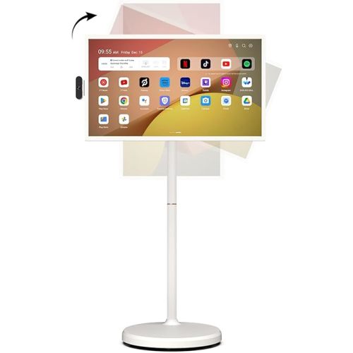 ApoloSign 32 Inch FHD Smart Portable TV 2nd Gen, 16(8+8) GB RAM+128GB, Android 14, EDLA-Certified, Rolling Tablet TV on Wheels, Built-in 9300mAh Battery, Full Swivel Rotation, Voice Remote Control