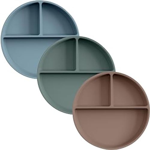 Moonkie Suction Plates for Baby | 100% Silicone BPA-Free Baby Plates| Divided Design | Microwave and Dishwasher Safe | Toddler Plates 3 Pack