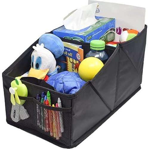 EcoNour Car Seat Organizer for Front and Back Seats | Console Storage Box for Kids Accessories | Foldable Design for Easy Carry Handle | 8 Auto storage compartment