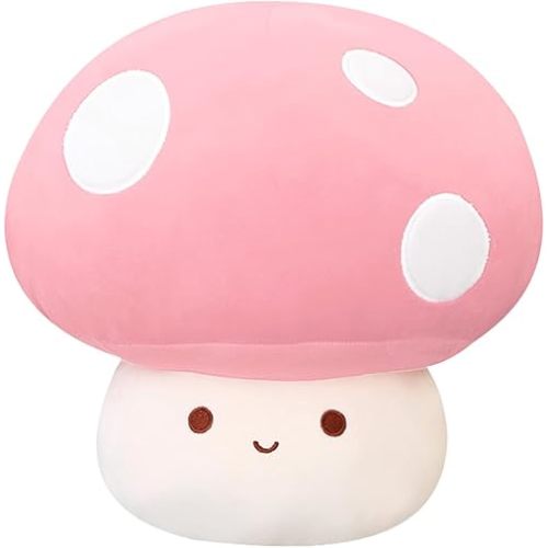 Cute Mushroom Plush Toy, Pink Mushroom Plush Pillow 3D Soft Mushroom Plushie, Mushroom Hugging Plush Pillow Gift for Girls Kids Home Mushroom Decor Christmas Birthday 25cm