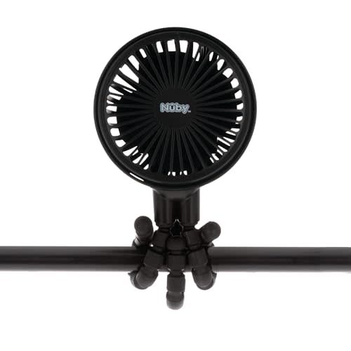Nuby 3-Speed Stroller Fan with Adjustable Legs - Stroller Accessories - Baby Essentials for Travel - Black