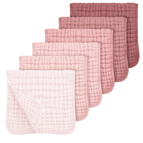 Looxii Muslin Burp Cloths Baby Girl 6 Pack - 20" x 10" - Ultra Soft & Absorbent, 6-Layer 100% Cotton for Spit Up & Drool- Gentle Baby Burping Cloth, Newborn Essentials Shower Gift Girl, Gradient Pink