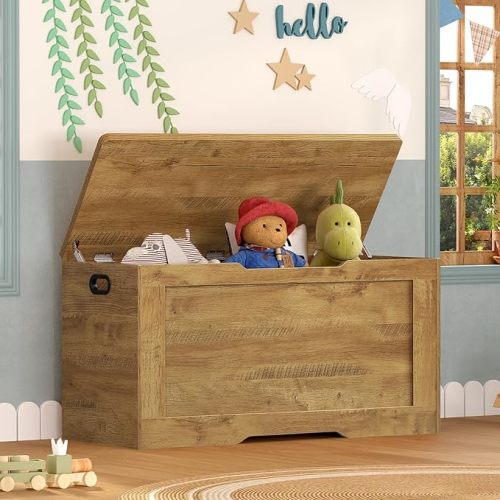 Storage Bench, Toy Box with 2 Safety Hinges, Lift Top Storage Chest, Toy Chest for Living Room, Bedroom, Entryway, Honey Brown