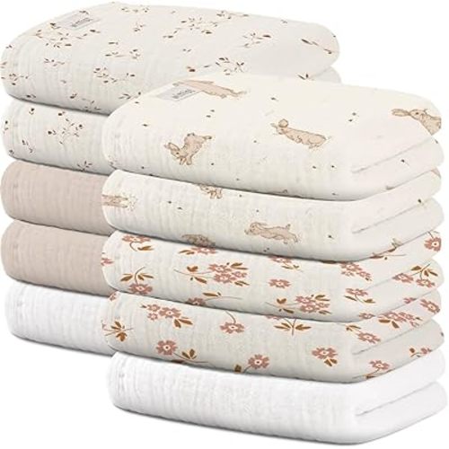 Wimist 10 Pack Baby Washcloths, Baby Muslin Washcloths, Baby Wash Cloths Face Cloths, Suitable for Newborns, Children, 10 x 10 inches (L)