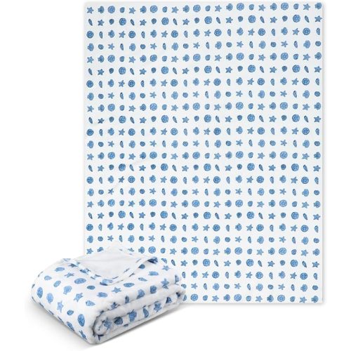 Ocean Life Ocean Beach Throw Blanket 50x60in Blue Nautical Coastal Bed Blanket Seashell Starfish Soft Flannel Throw Blankets for Adults for Sofa Couch Bed Room Birthday Gifts Decor