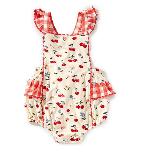 Angel Dear Baby Girls Watercolor Cherries Sunsuit Romper