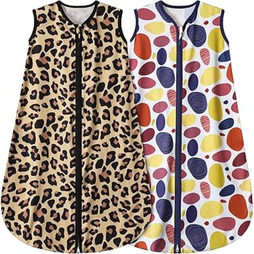 Baby Sleeping Bag 2-Way Zipper Toddler Wearable Blankets Comfy Stretchy Lightweight TOG 0.5 (Leopard & Cobble, M)