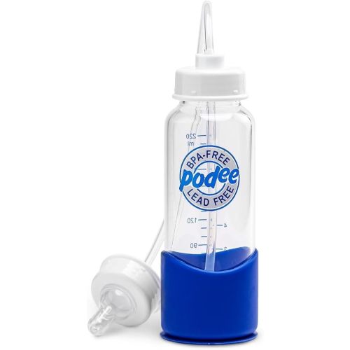 Hands-Free Baby Bottle - Anti-Colic Self Feeding Baby Bottle System 7 oz Glass Bottle (1 Pack - Blue)