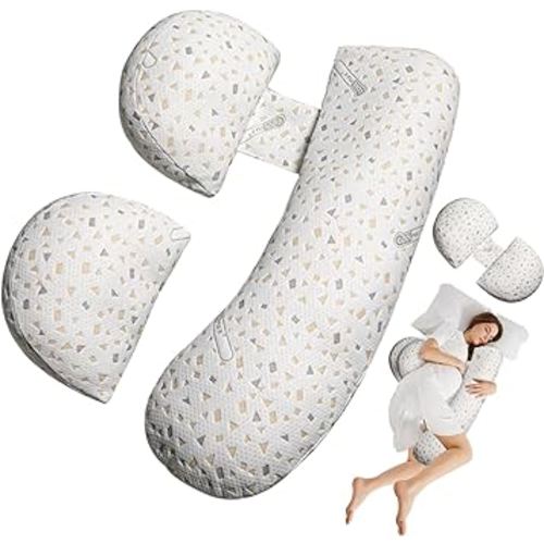 Pregnancy Pillow for Sleeping, Maternity Pillow Support for HIPS, Backs, Legs, Maternity Pillow with Detachable and Adjustable Pillow Cover