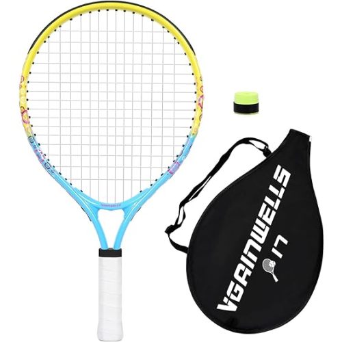 17"-23" Kids Tennis Racket for Aged 2-9, Lightweight and Durable, Including 1 Toddler Tennis Racket and 1 Replacement Grip Tapes