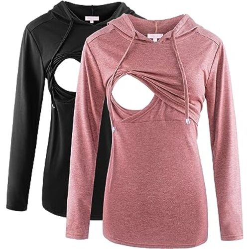 Bhome Nursing Hoodie Long Sleeves Shirt Casual Breastfeeding Top Sweatshirt
