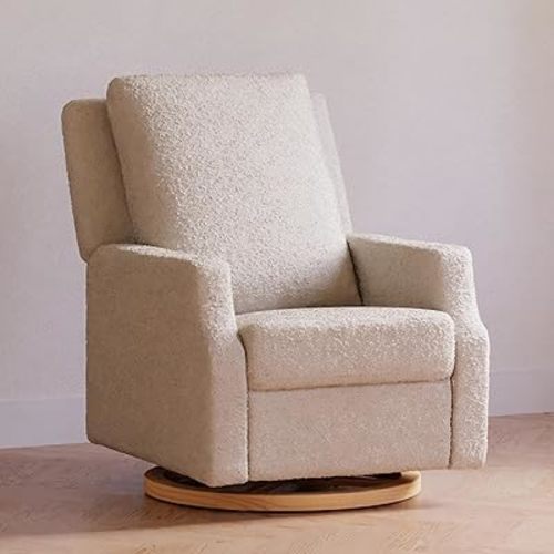 NAMESAKE Crewe Electronic Recliner and Swivel Glider in Ivory Boucle with Light Wood Base, Greenguard Gold & CertiPUR-US Certified