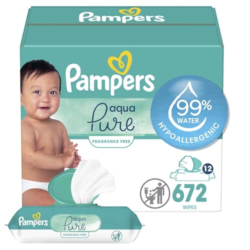 Pampers Baby Wipes Aqua Pure, 99% water-based wipes, Hypoallergenic and Unscented Baby Wipes, 336 Wipes Total (6 Flip-Top Packs)