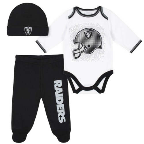 3-Piece Baby Boys Las Vegas Raiders Bodysuit, Footed Pant, and Cap Set