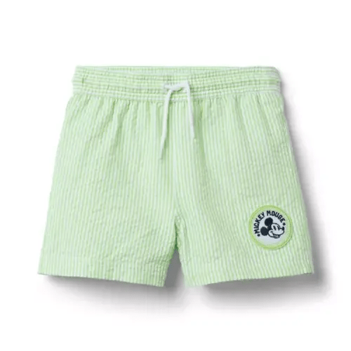 Boy Light Green Stripe Disney Mickey Mouse Recycled Swim Trunk by Janie and Jack