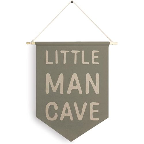 Qpenm Little Man Cave Hanging Wall Canvas Banner, Kids Playroom Hanging Pennant Flag Prints, Nursery Boy Wall Decor, Baby Boy Wall Art poster&prints
