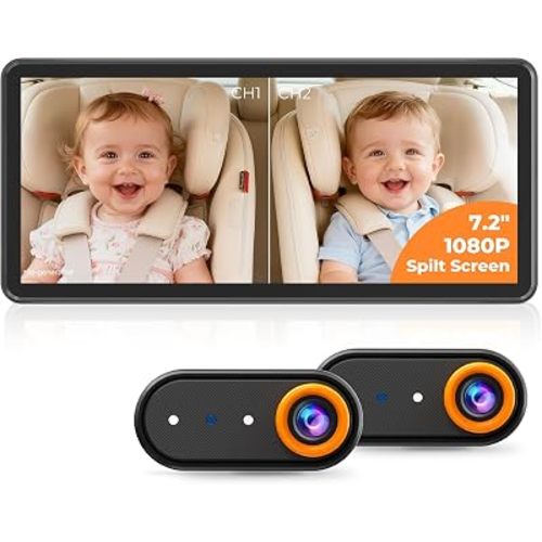LUCKVIEW BM5PRO Dual Baby Car Camera, 7.2" 1080P Split Monitor