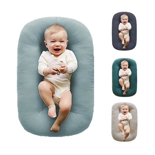 Baby Lounger for Newborn Pillow,Loevin Baby Nest Pillow Co-Sleeping for Baby in Bed,Newborn Lounger for Boys & Girls 0-12 Months-Misty Blue