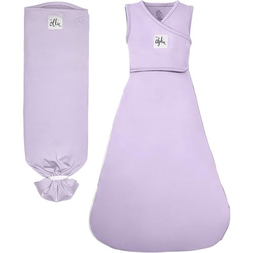 The Ollie Swaddle® & Alphie Sleep Pouch® Baby Sleep Bundle – 3-Way Adjustable Newborn Swaddle Blanket and Wearable Sleep Sack | Moisture-Wicking, Buttery-Soft Fabric | Newborn to 14 Months (Lavender)
