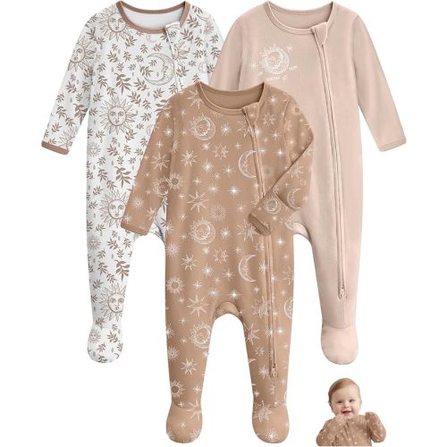 Unnivoll Baby Pajamas 100% Cotton Baby Sleepers for Newborn 0-3 3-6 6-9 Months 3Pcs Footie Pajamas Baby Boys Girls Clothes