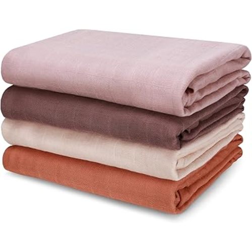 Muslin Swaddle Blankets, Large Receiving Blankets for Boys and Girls, 4-Pack Soft and Breathable Swaddle Wrap for Newborn, 47 x 47 inches (Beige Brown Series)