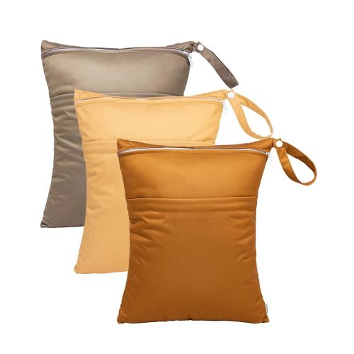 babygoal Wet Dry Bags for Baby Cloth Diapers, Washable Travel Bags, Beach, Pool, Gym Bag for Swimsuits & Wet Clothes with Two Zippered Pockets 3 Pack, 3LN20