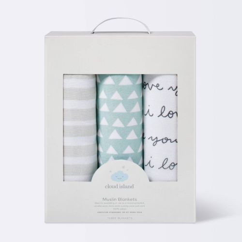 I Love You Muslin Swaddle Blanket - Black/White - 3pk - Cloud Island™: Cotton, Stripes, Love and Romance Theme