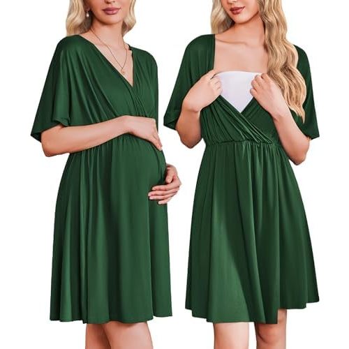 Ekouaer Labor and Delivery Gown for Hospital 3 in 1 Short Sleeve Maternity Nursing Dress Nightgown