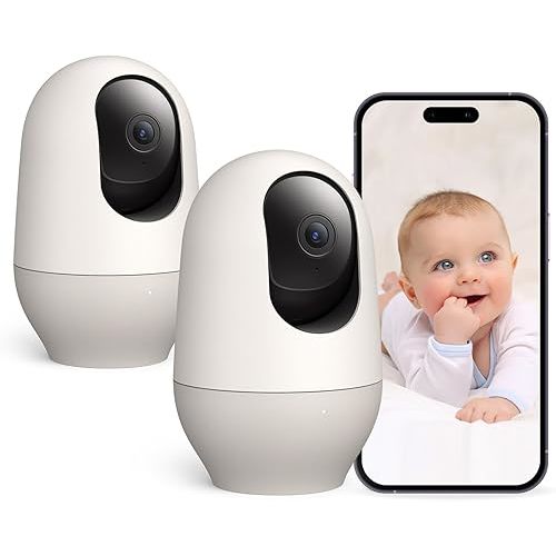 nooie Baby Monitor with Camera 2 Pack,WiFi Baby Monitor Camera,360-degree1080P,Smart Baby Camera with Motion Tracking,Night Vision,Two Way Audio&Sound Detection,Works with Alexa,SD Card and Cloud