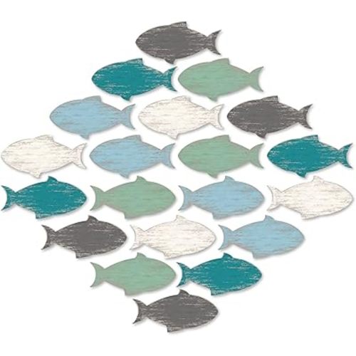 Weysat 20 Pcs Wooden Fish Wall Decor Nautical Coastal Wood Wall Art Nursery Beach Wood Art Wooden Lake House Decor for Home Bathroom Outdoor Decoration(Multicolor)