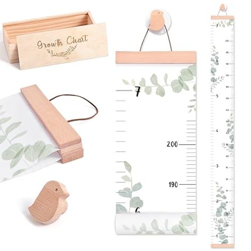 let's make Growth Chart for Wall 7 Ft Height Chart with Keepsake Box & Hook Waterproof Canvas Measure Wall Ruler Removable Neutral Nursery Wall Decor for Baby Kids Toddlers