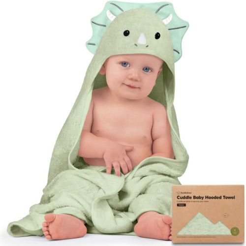 Keababies Cuddle Baby Hooded Towel, Organic Baby Bath Towel, Hooded Baby Towels, Baby Beach Towel For Newborn, Kids (triceratops)