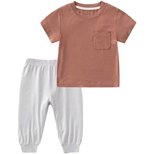 Baby Boys Viscose from Bamboo Clothes Set Infant Toddler Summer 2-Piece Short Sleeve and Pant Set Playwear