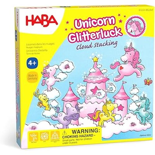 HABA Unicorn Glitterluck Cloud Stacking - Cooperative Kids Board Game - Fun Games for Kids and Unicorn Games Ages 4+ Made in Germany