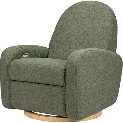 Babyletto Nami Power Recliner Glider Chair, Olive Boucle w/Light Wood Base