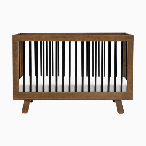 babyletto Hudson 3-in-1 Convertible Crib with Toddler Bed Conversion Kit - Natural Walnut/Black