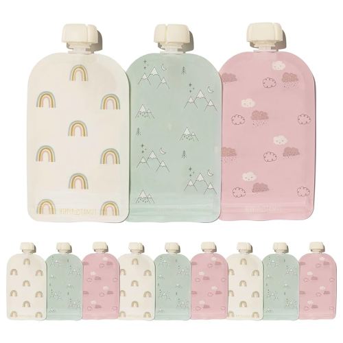 Hippypotamus Reusable Baby Food Pouches for Toddlers - BPA Free Food Grade - Dishwasher & Freezer Safe - Baby Food Containers - Refillable Squeeze Pouch For Applesauce & Yogurt - 12 Pack (Rainbows)