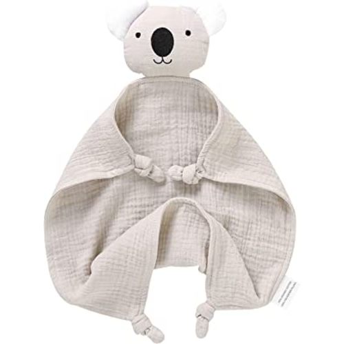 LAWKUL Baby Lovey Organic Cotton Muslin Security Blanket Soft Loveys Breathable Lovie for Babies Boy Girls Unisex Koala Beige